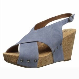 Lucky Brand Suede Blue Minari Wedge Sandal, Size 8.5